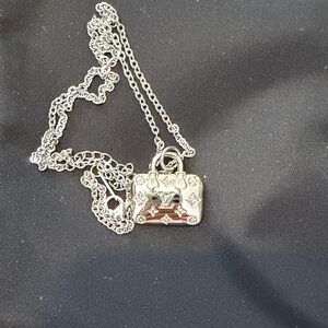 Silver Pendant Necklace Handmade upcycled LV charm